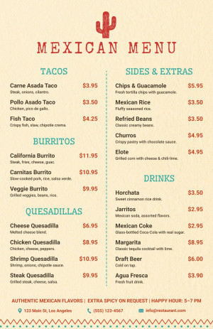 cactus mexican menu