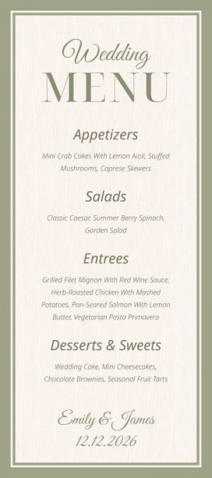 Classic Elegant Wedding Menu