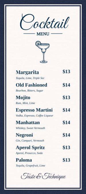 Classic Navy Cocktail Menu