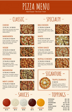 Classic Pizzeria Photo Menu