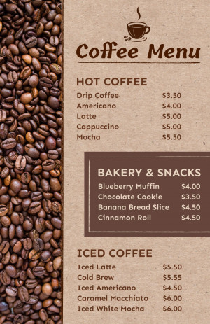 Coffee Bean Menu