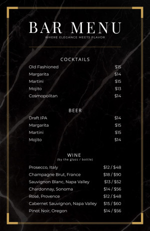 elegant bar menu