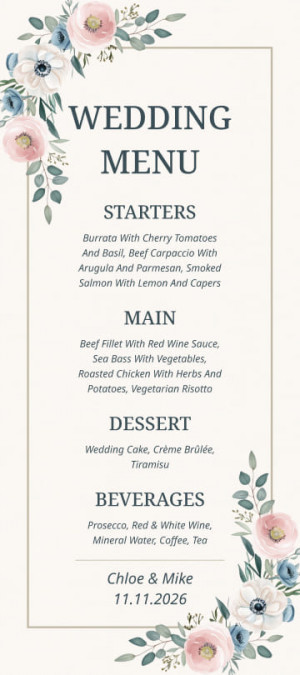 Elegant Floral Wedding Menu