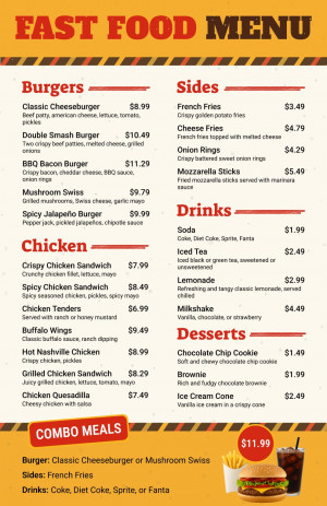Fast food menu