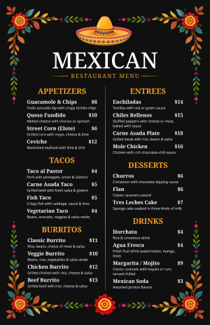 Fiesta Sombrero Mexican Menu