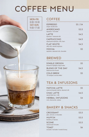 minimal coffee menu