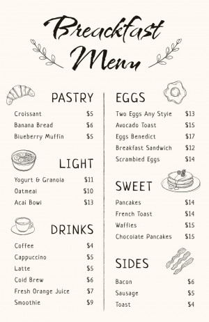 Minimal Handwritten Breakfast Menu