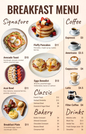Modern Photo Collage Breakfast Menu