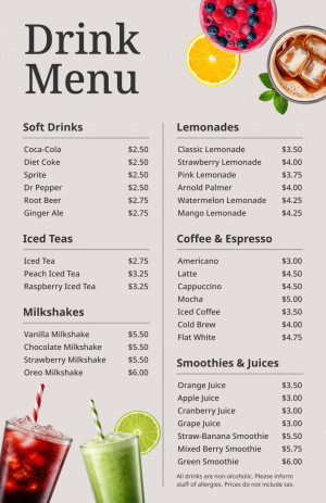 Modern Photo Drink Menu