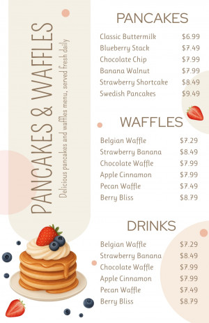 Pancakes & Waffles menu