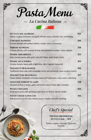 Pasta menu