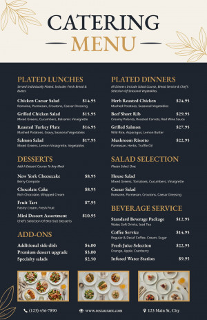 Plated Dinner Catering Menu