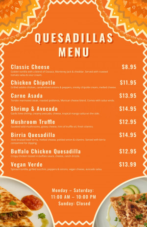 Quesadillas menu