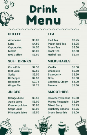 Retro Cartoon Drink Menu