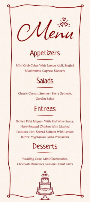 Romantic Red Wedding Menu