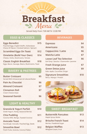 Sunny Watercolor Breakfast Menu