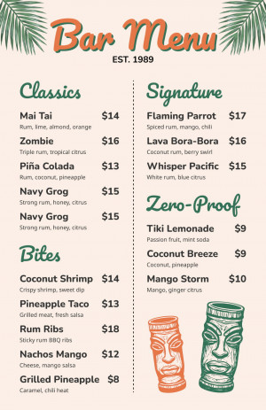 Tiki Bar Menu Template