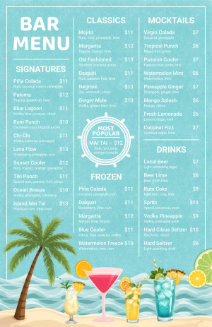 Tropical Beach Bar Menu