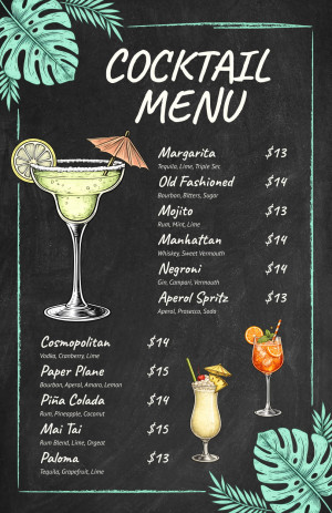 Tropical Chalkboard Cocktail Menu