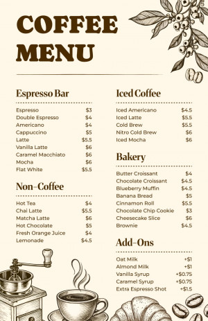 Vintage Coffeehouse Menu