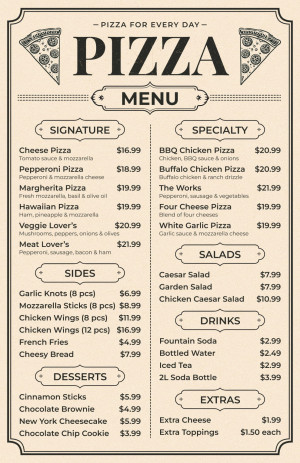 Vintage Frame Pizza Menu